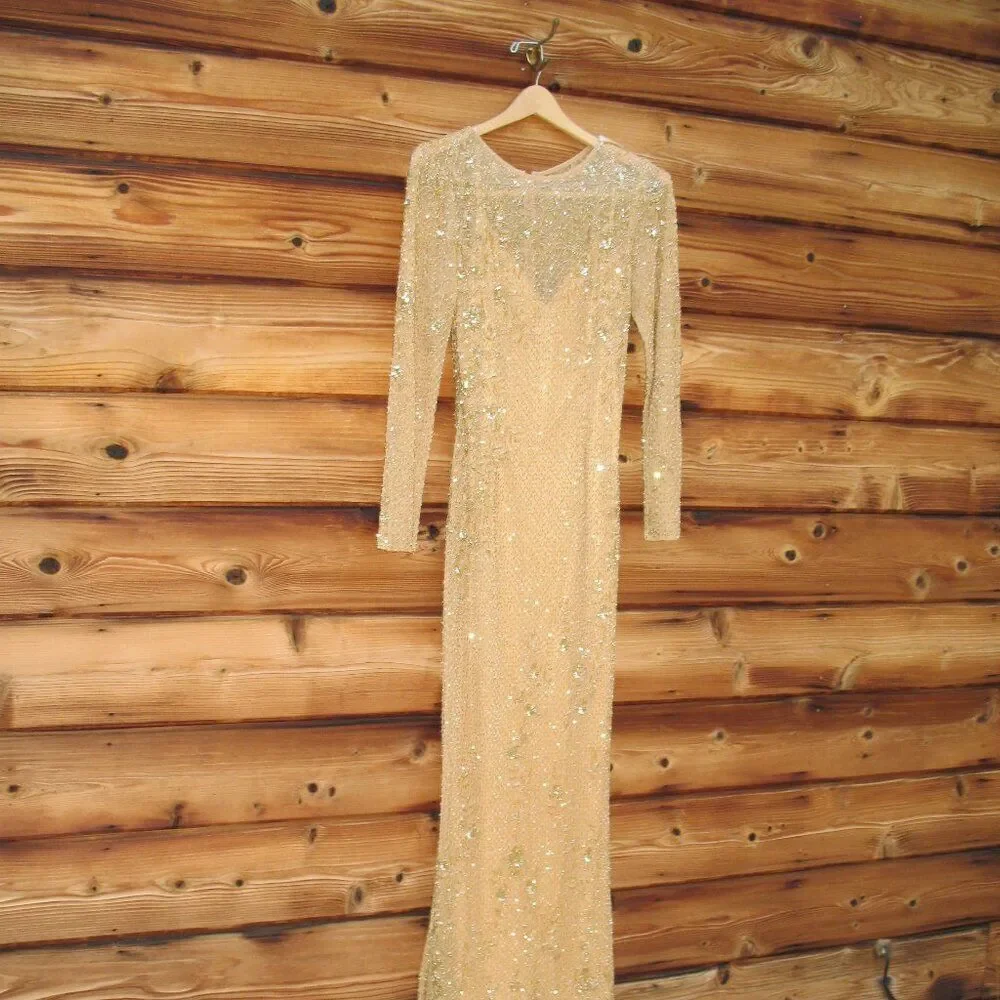 MAC DUGGAL 5504 Long Sleeve Embellished Evening Gown Dress FLAW